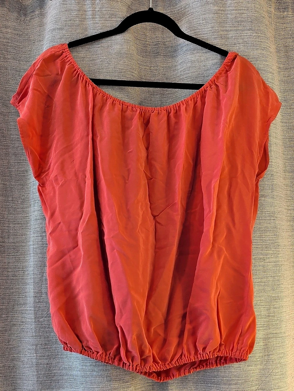 Joie Blouse Pink Orange Gathered Neck Elastic Hem Short Sleeve Top XS